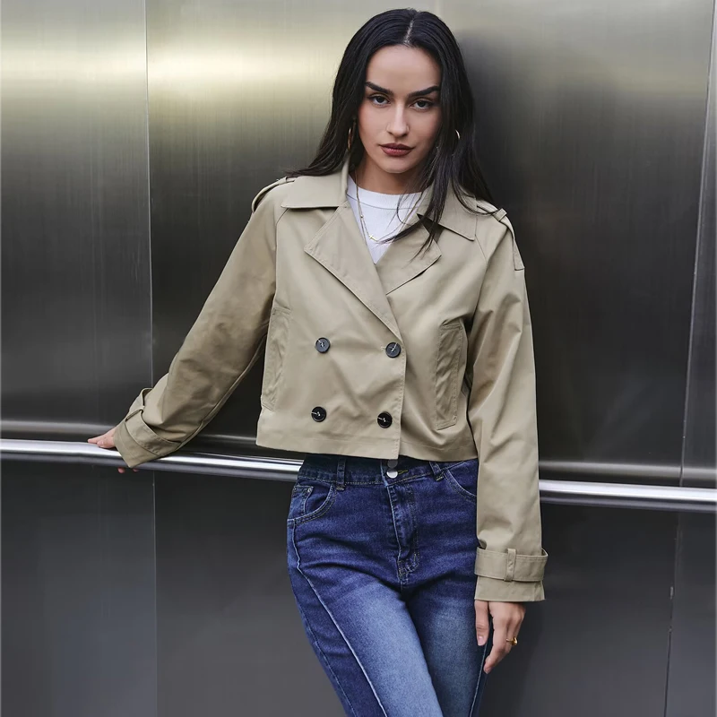 MUJER 2026 Cropped Jacket Women Windbreaker Double Breasted Womens Coats Streetwear Winter Coats for Women Short Women's Jackets