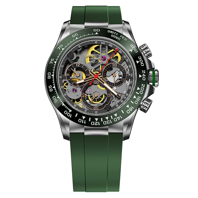 CRONUSART ساعة كرونوغراف للرجال 40 مللي متر خمر ساعة اليد الميكانيكية التلقائية مضيئة الياقوت مرآة السيراميك الحافة
