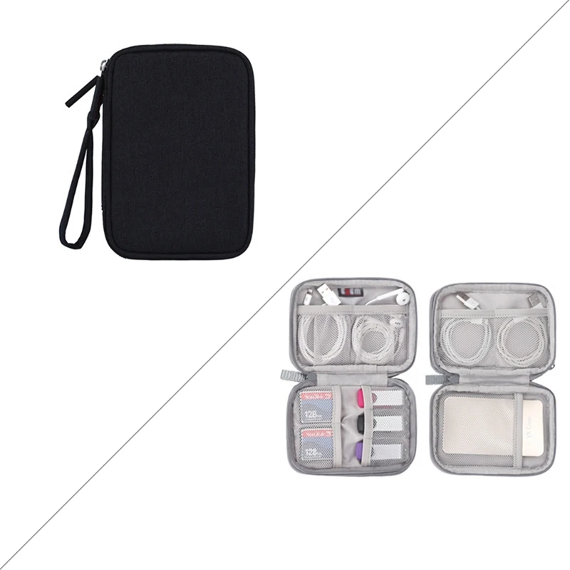 For Portable Double-Layer Storage Bag For Ipad Mini Kindle Cable, Charger, Mobile Phone Headset And SD Card