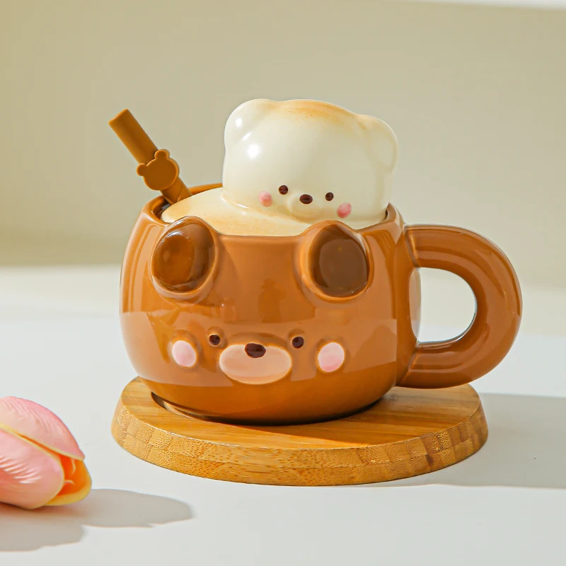 Tazas de cerámica con diseño de oso y pajita, para agua y cé, regalos de cumpleaños para hombres y mujeres, recuerdo, taza ...