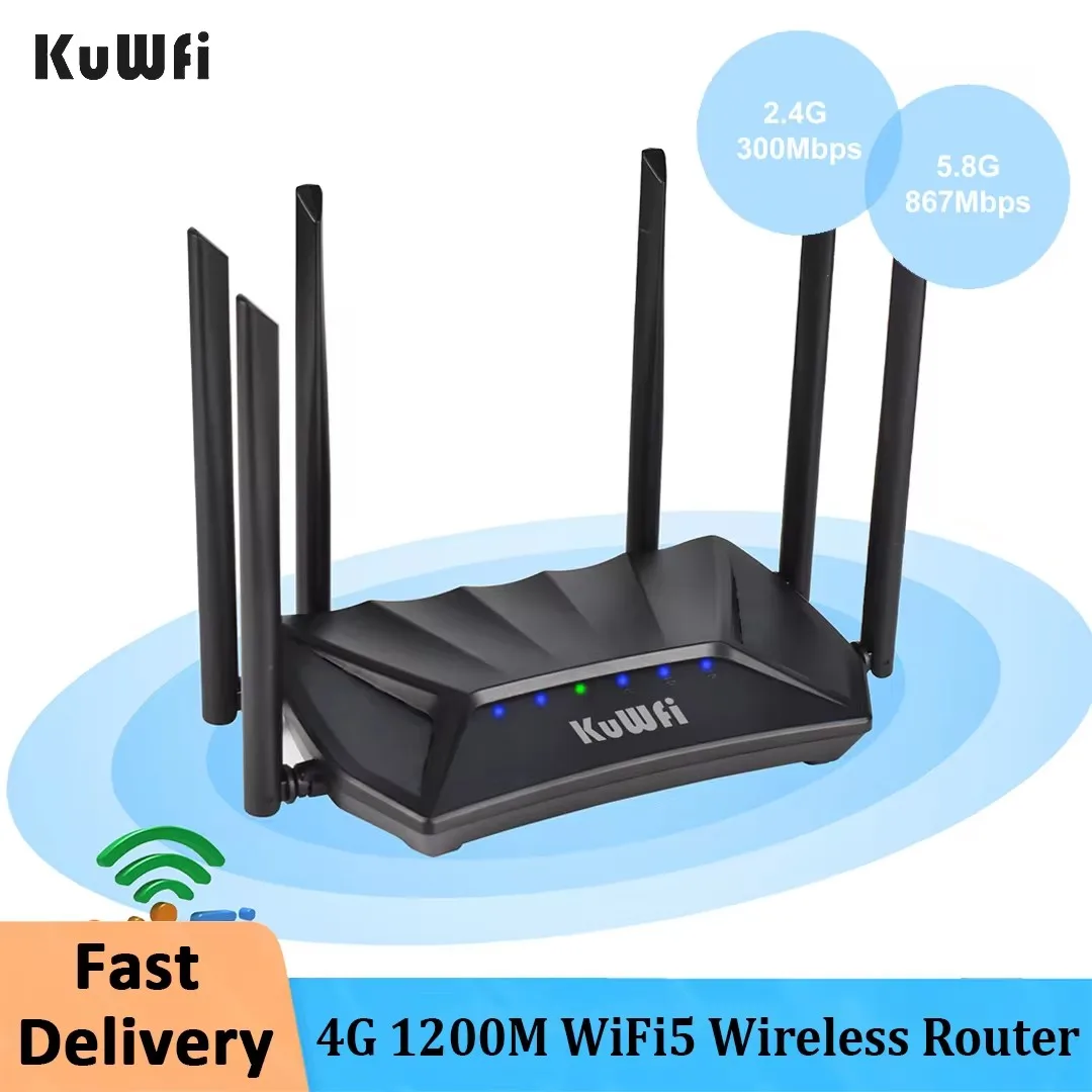 KuWFi 1200Mbps 4G LTE Router 2.4G 5G Dual Band Wireless Router with 6*5dBi High Gain Antennas with Gigabit WAN LAN Port