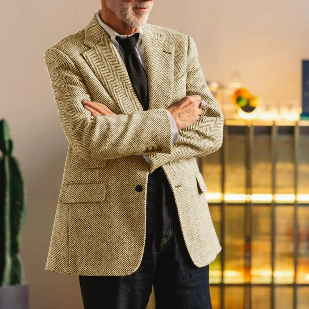 

Men's Large Herringbone Jacket Casual Blazer Single-breasted Slim Jacket Casual Fashion Comfortable Outerwear Mens Clothing Coat