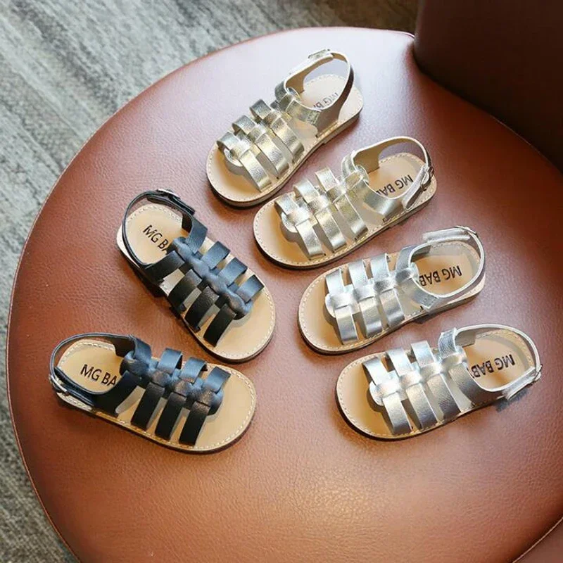 1-6 Years Children Summer Outdoor Beach Shoes Girls Princess Knitted Open Toed Sandals Gold, Silver, Black