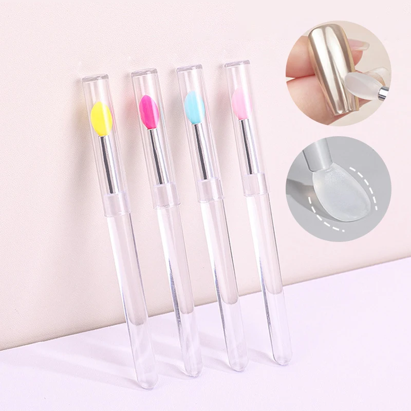 1/5Pcs Reusable Nail Arts Silicone Applicator Sticks Chrome Glitter Applying Manicure Tool Easy-Daub Pigment Silicone Nail Brush