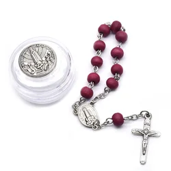 Red Wood Rosary Bracelets With Box Alloy Cross Catholic Jewelry