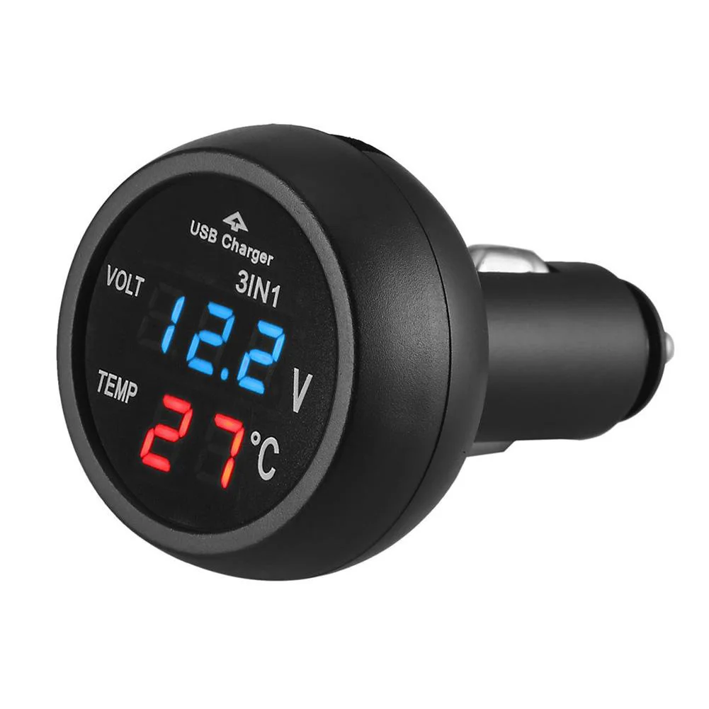 

12V/24V Car Voltmeter Blue Red Car LED Digital Voltage LCD Digital Display Instrument Thermometer, USB Charger Voltmeter