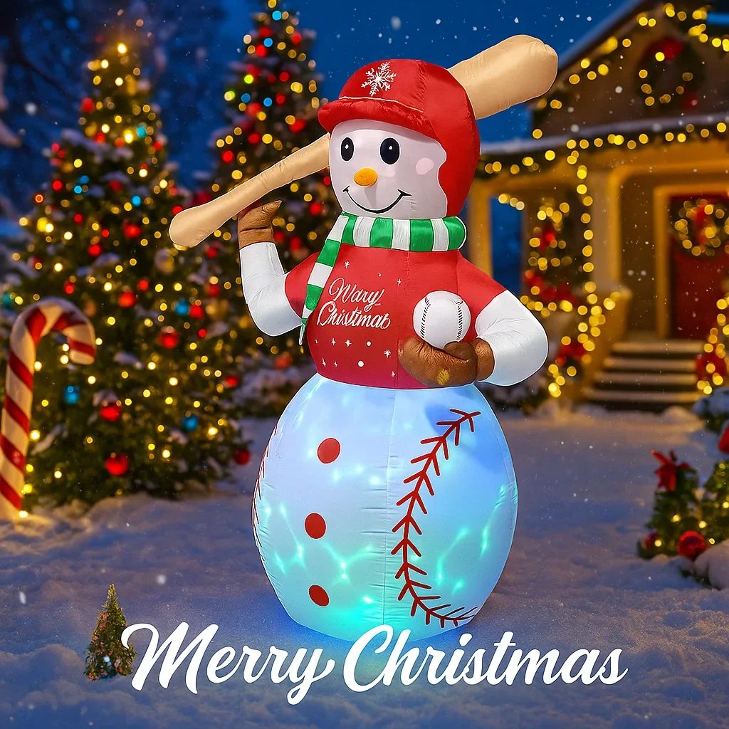 1.8M/6FT Pupazzo di neve da baseball Decorazioni natalizie per la casa Giocattoli gonfiabili con luci a LED Ornamenti natalizi per feste Decorazioni fai da te