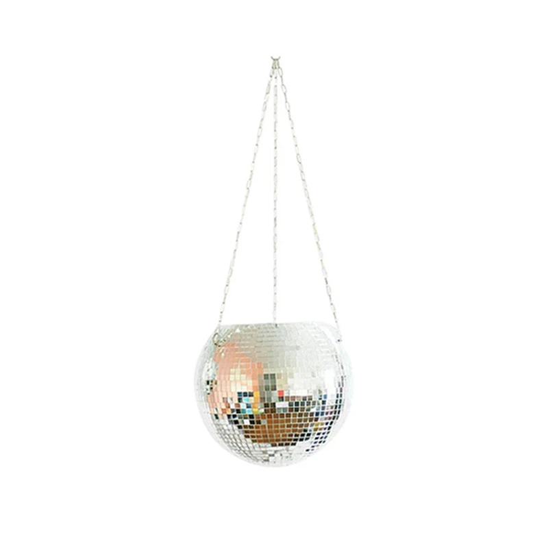 

Mirror Reflector Garden Pots Planters Disco Ball Outdoor Flower Pots Rope Mirror Hanging Basket Wall Home Room Garden