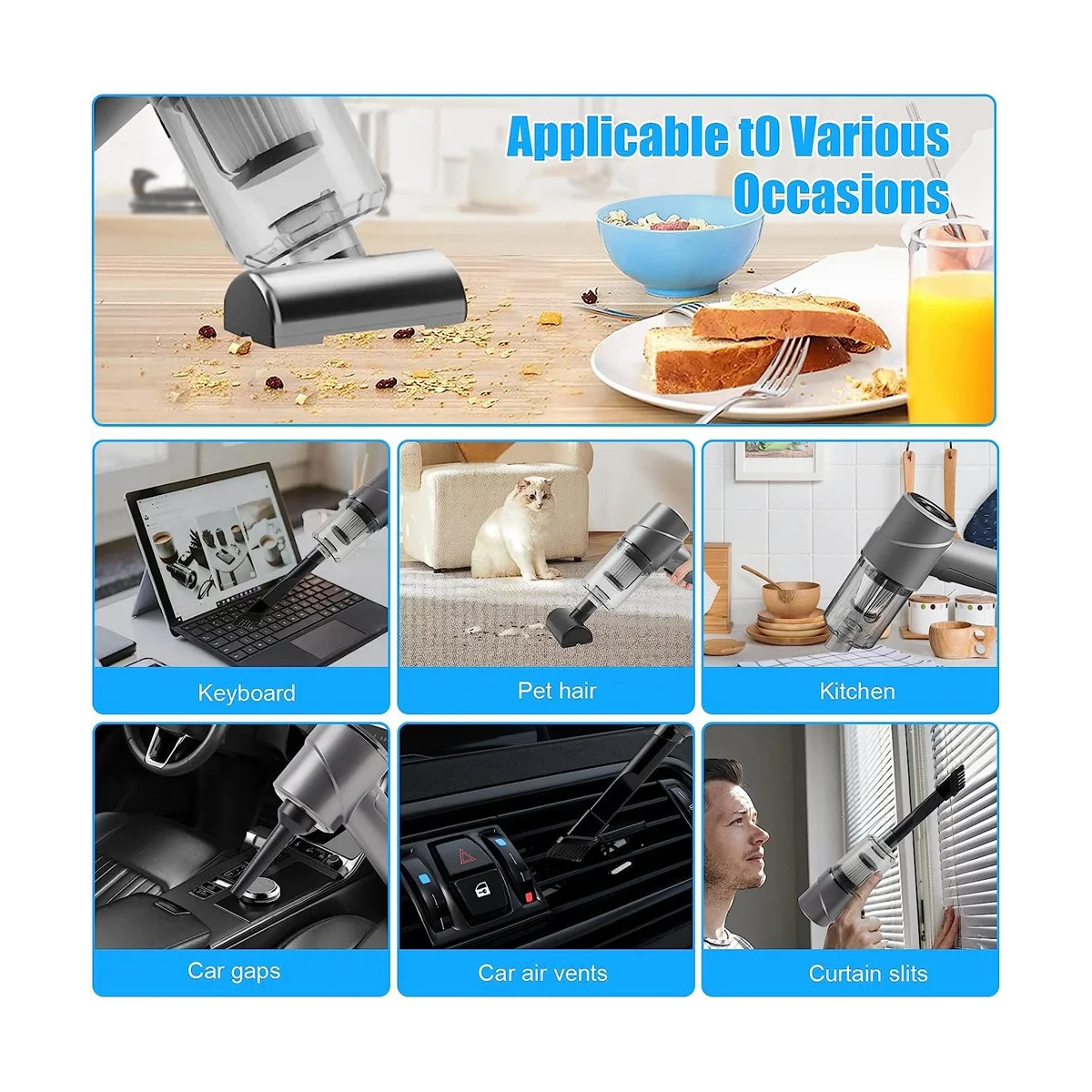 Handheld Vacuum Cordless 6000PA Powerful Car Vacuum Cleaner 120W Mini Hand Vacuum,for Home,Pet Hair,Car