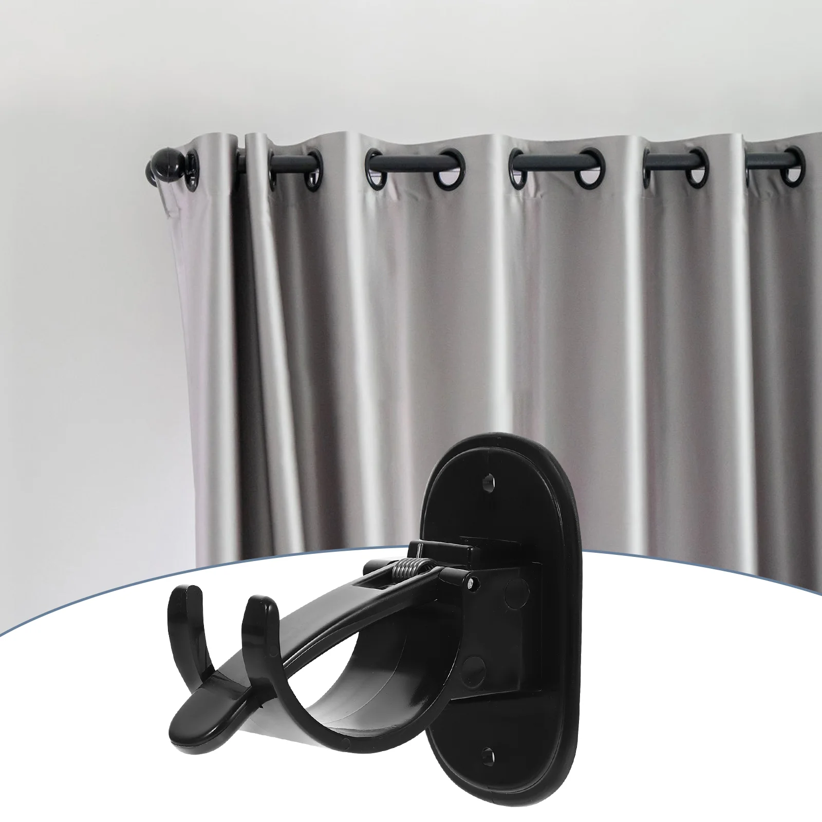 2 Pcs Black Curtain Rod Holders No Drill Hooks For Bedroom Bathroom Kitchen Closet Brackets Home Textile Curtain Rod Bracket