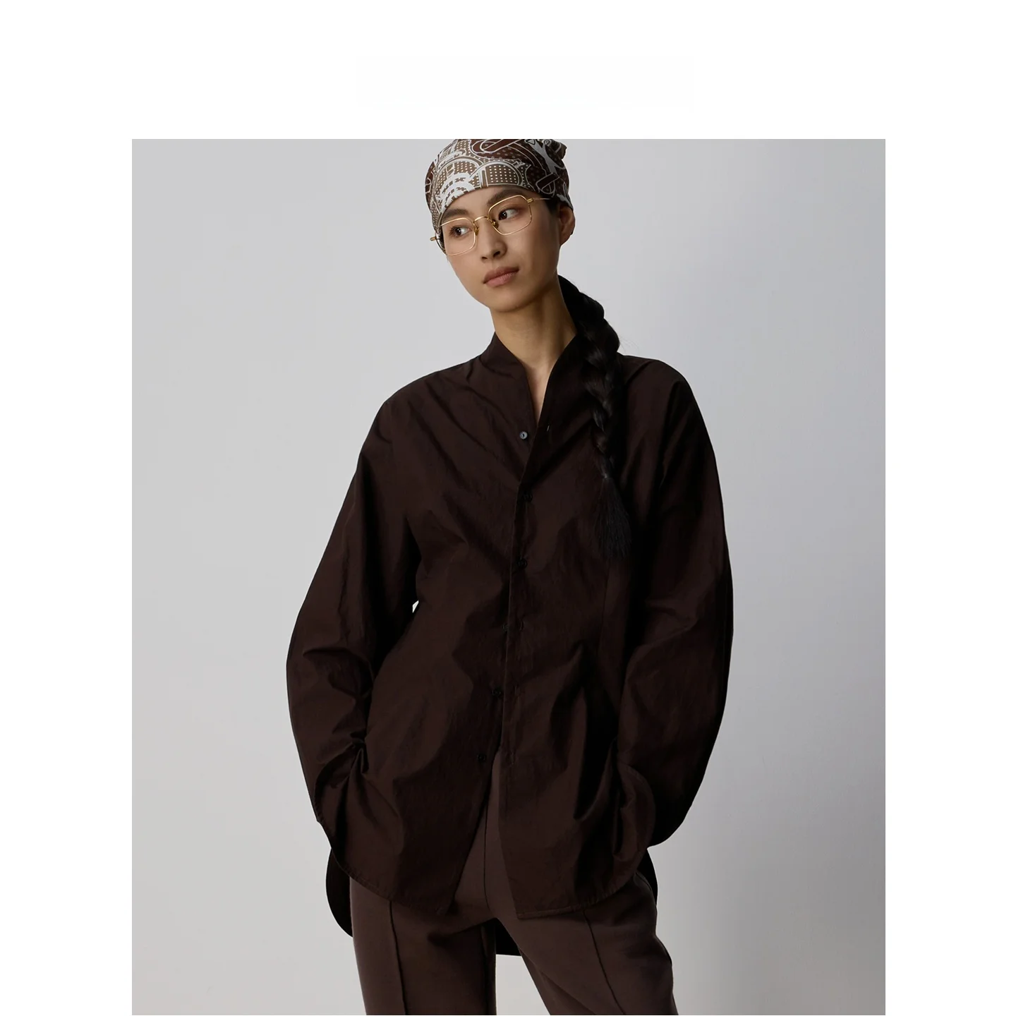 

BLOOM STIL Early Autumn New Sle Women's irt Waist-Cinching Stand Collar Commute Elegance A64308 Pure Cotton Long Sve