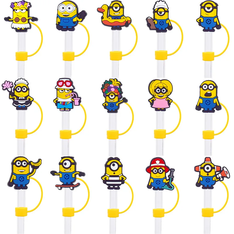 Minions, animation peripheral, cartoon cute 10mm straw hat pvc general soft glue detachable straw, small gift decorations