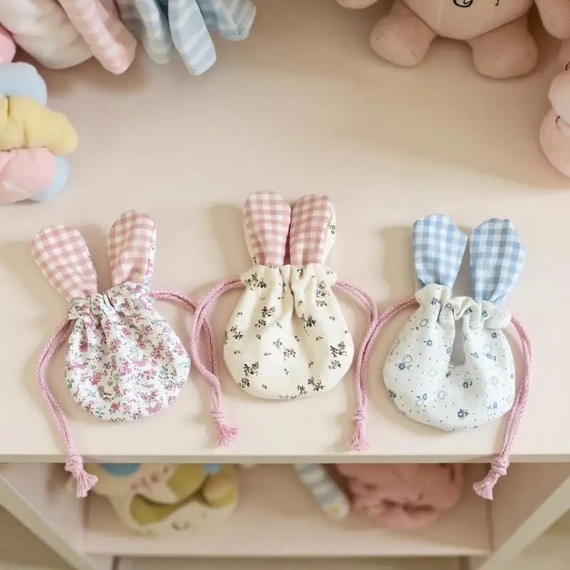 Lovable Bunny Ear Blooms Drawstring Carry Bag, Lipstick Cosmetic Storage for Outdoor Expeditions