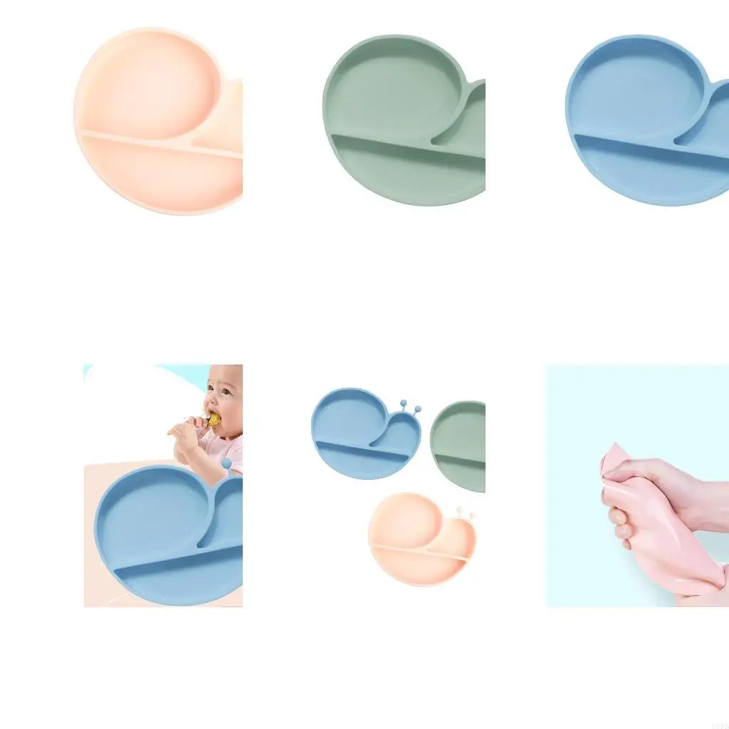 

Силиконовая детская разделенная тарелка с изображением улитки из мультфильма, тренировочная посуда для малышей, L8RB