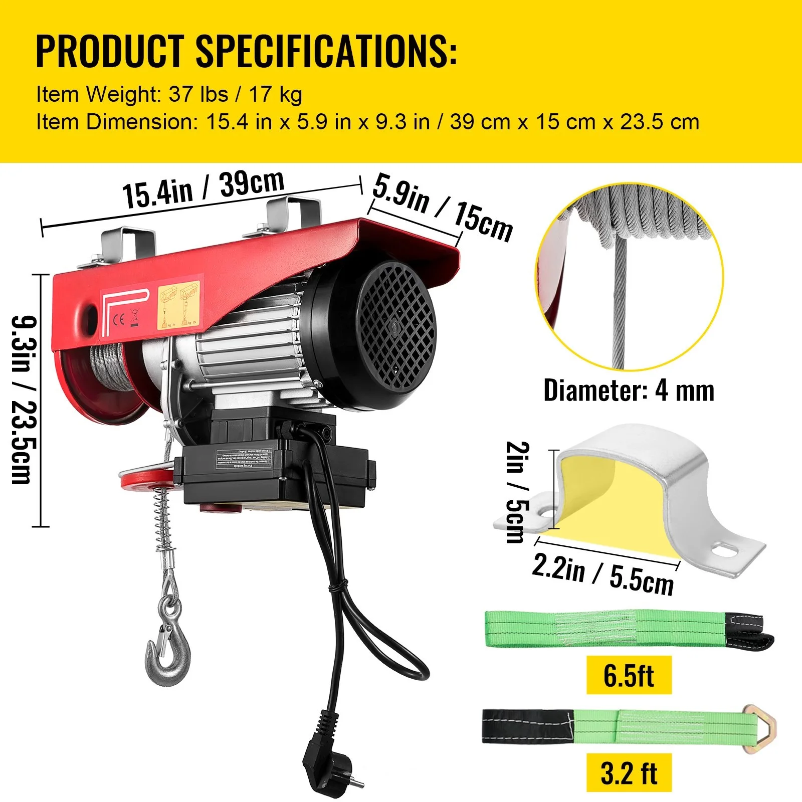

220V/110V Electric Hoist With Wireless Remote Control 12 m/minElectric Hoist 1320LBS Electric Winch 600kg Steel Electric Lift