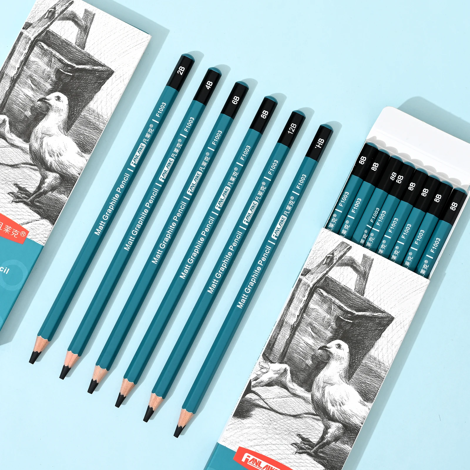 6/8PCS Sketch Pencils Set HB-12B, Graphite Drawing Pencils for Art, Shading, Writing, Design, Professional Sketching Supplies