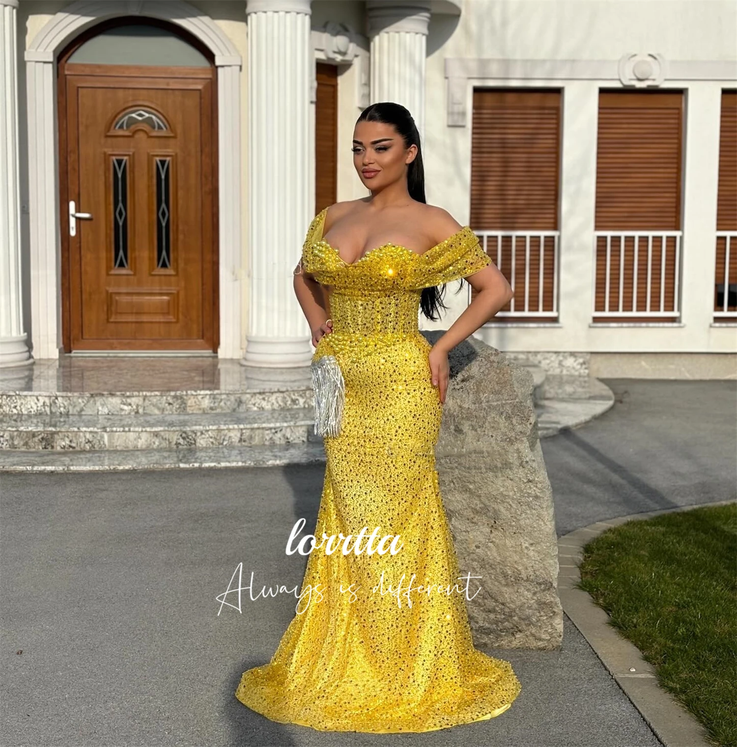 Lorrtta-Robe de Soirée en Tissu Brodé de Perles pour Femme, Décoration à Paillettes, Coupe Queue de Poisson de Luxe, Robes de Bal, ixPersonnalisée, 2024