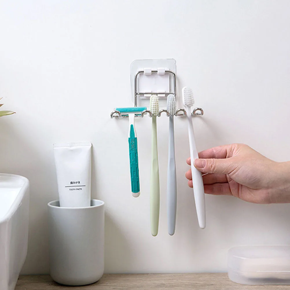 

Stainless Steel Toothpaste Holder Wall Mounted Rack Punch Free Toothbrush Organizer Bathroom Storage for Home Toothbrush Holder