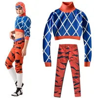 JoJo's Bizarre Adventure Guido Mista Anime Cosplay Costume Highneck Sweater Top Pants Adult Unisex Cap Hat