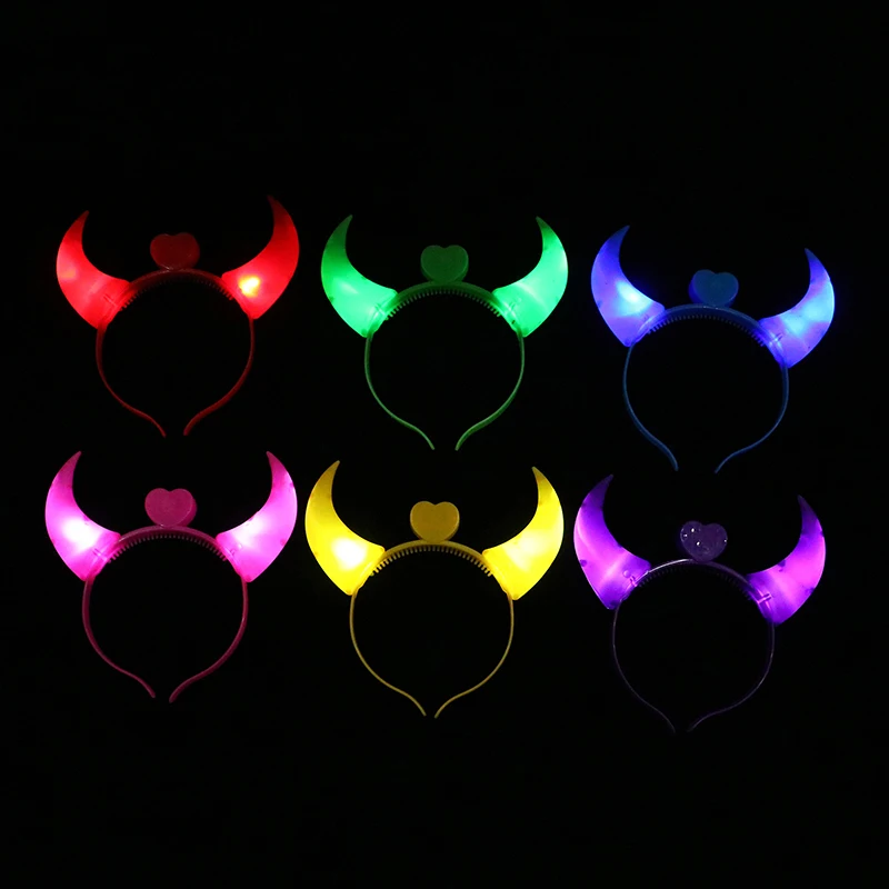 Glowing Toys Children Adults Halloween And Christmas Party Decor LED Funny Devil Horn Light Up Headband Hair Hoops Flashing Horn