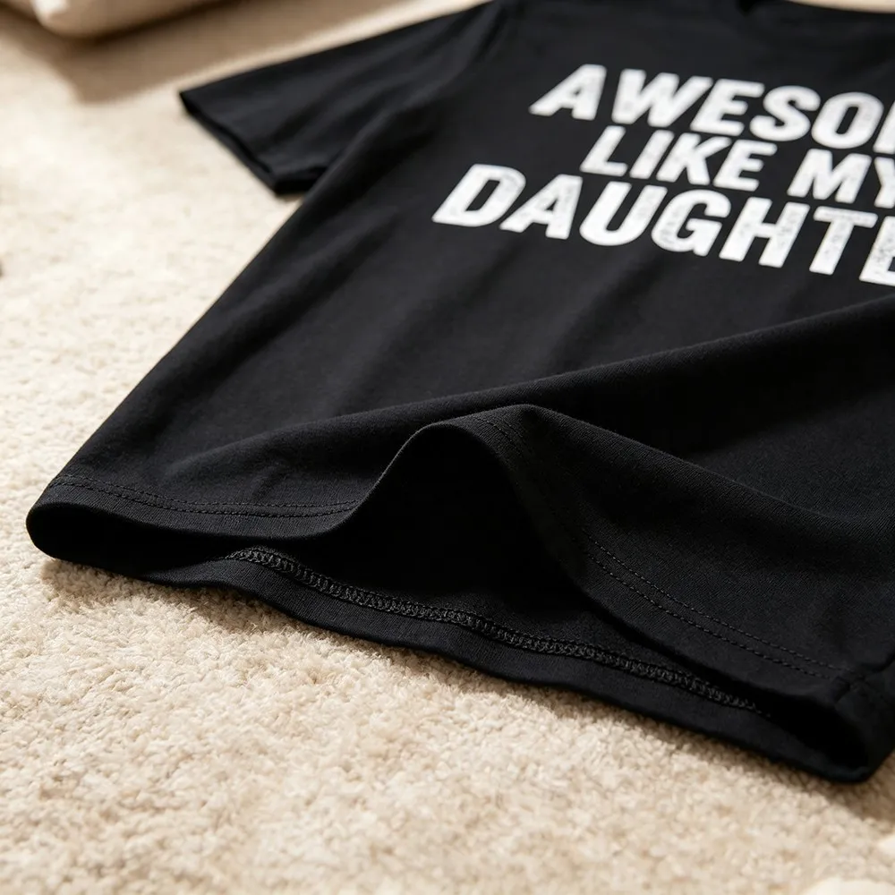 Father Daughter Loving Quote Graphic T‑Shirt, Unisex Crew Neck Short Sleeve Tee, Distressed Family Text Print Sweet Parent‑Child Casual Tops party wear vintage graphic soft fabric graphic unisex crew neck