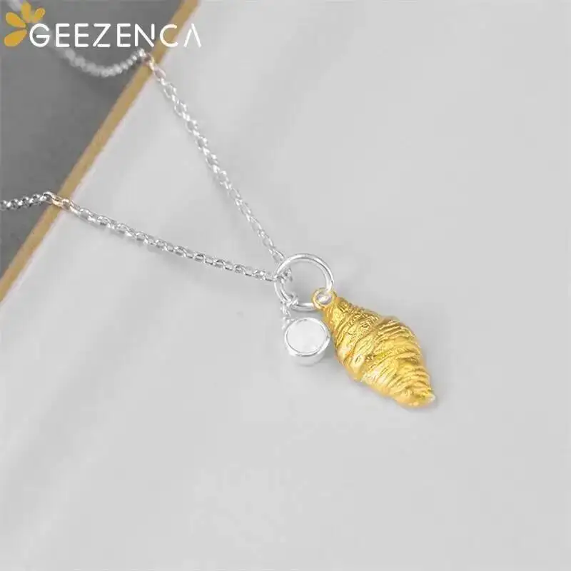GEEZENCA 925 Silver Two Tone 3D Croissant Cup Pendant For Women Cute Unique Design Necklace Pendants Without Chain 2024 New Gift
