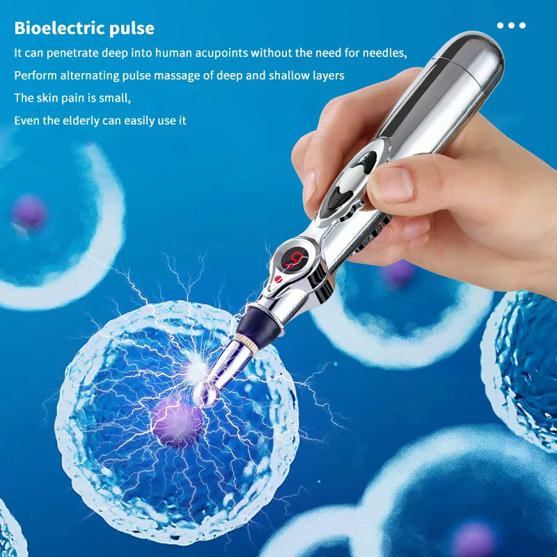 Silver Electric Massage Pen Adjustable Design Portable Battery Operated Massager for Full Body Hand Back Muscle Relax