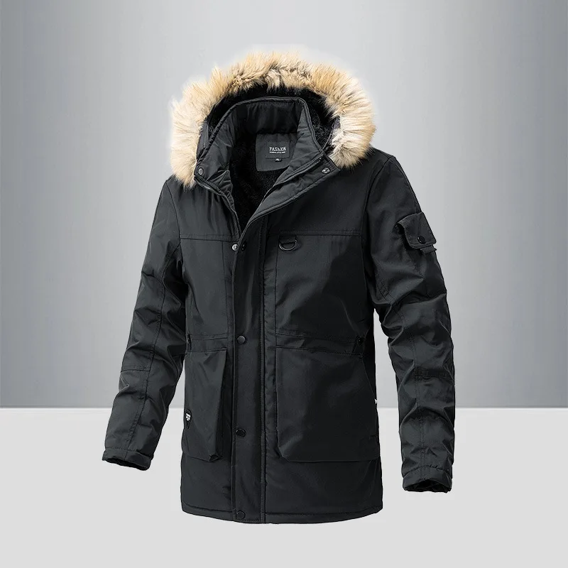 Men's Winter Waterproof Cotton-Padded Jacket Detachable Hood Mid-Length Thickened Design for Cold Weather Protection