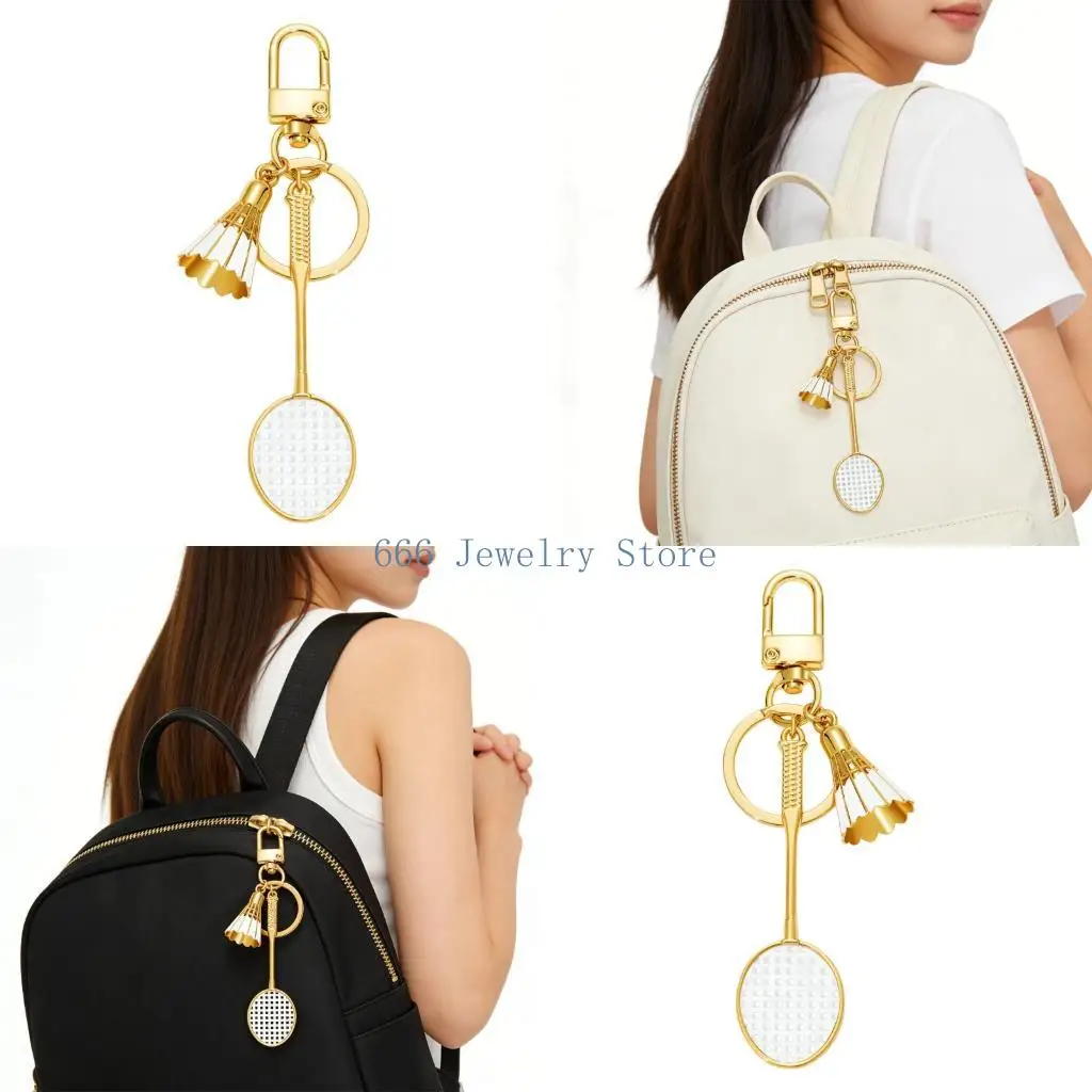 F2TD Elegant Metal Tennis Keychain 12.2CM Length Polished Finish Unique Keyring For Fans And Fashionable Decors