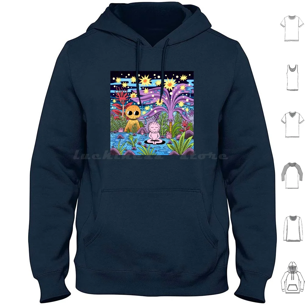 Sudadera con capucha de meditación de algodón de manga larga meditación personajes de la paz estrellas cielo nocturno sueño sueño lindo rosa púrpura galaxia cósmica
