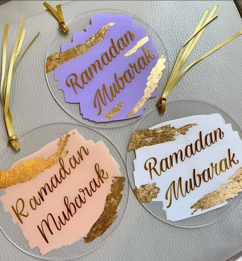Acrylic Ramadan Mubarak Hanging Decorations - Eid Al-Fitr Celebration Ornaments Set for Muslims - Non-Electric