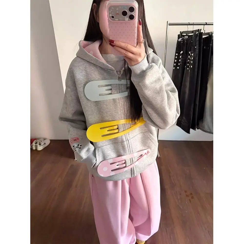 2026 New Y2K Millennium Fashion Creative Design Three-dimensional Hairpin Decoration Hood Sweater Girls' Daily Leisure.