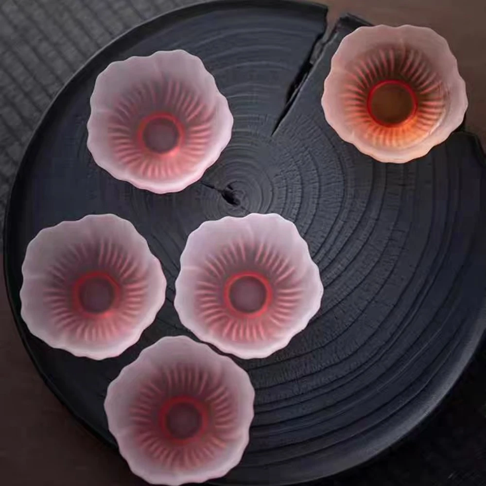Glazed Glass Frosted Pink Sakura Japanese Teacup, Pink Glazed Lady, Household Flower Teacup, Tea Cup, Petal  Cup