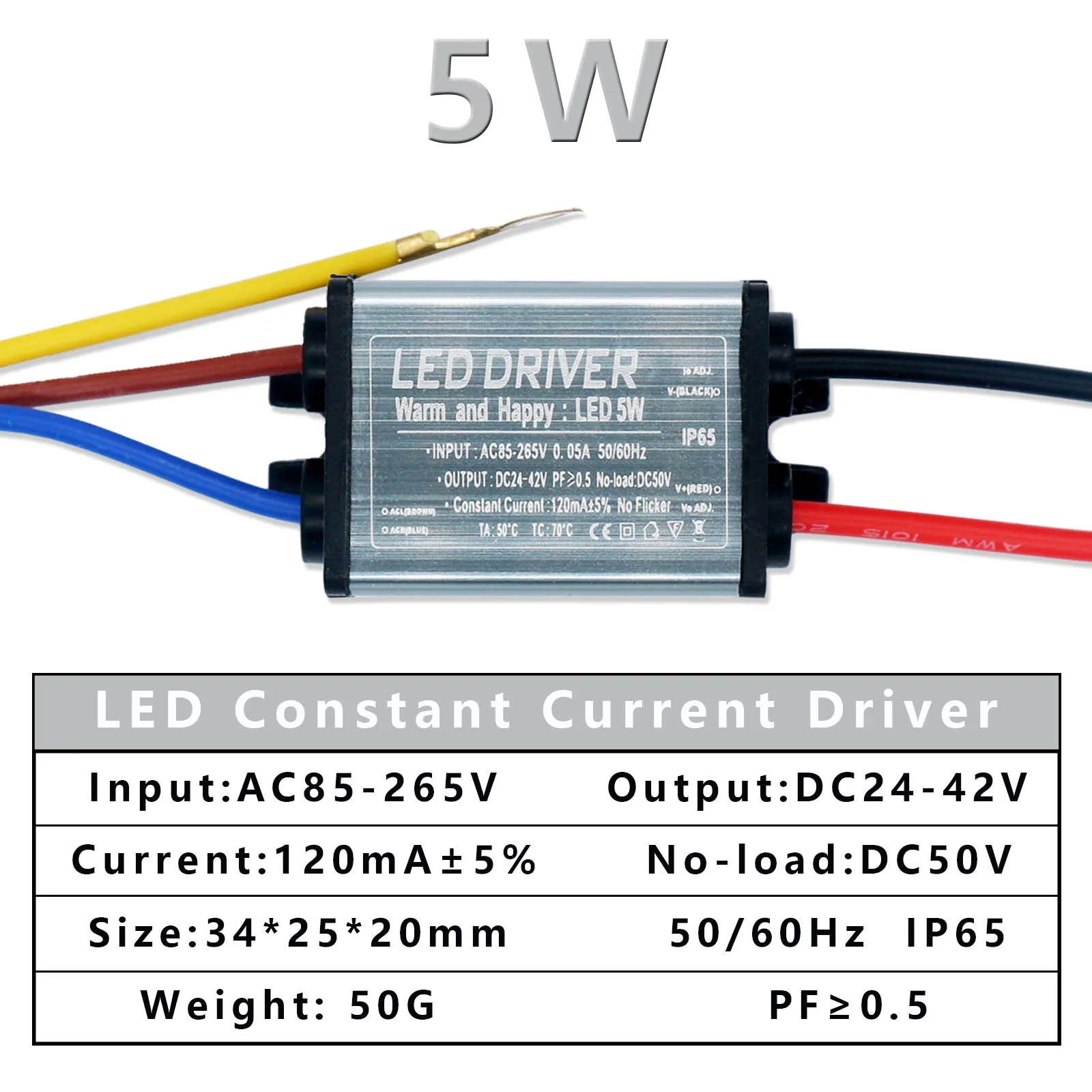 5W 10W 20W 30W 40W 50W LED Lighting Transformer AC85-265V DC24-42V Waterproof IP65 Isolated Constant Current Driver Power Supply