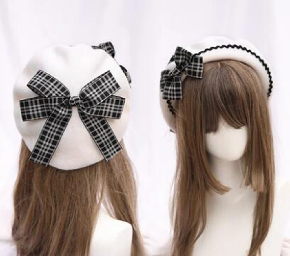 Niedliche Lolita-Baskenmütze für Damen, lässige Mode, koreanische Wolle, Schleife – Detail 13