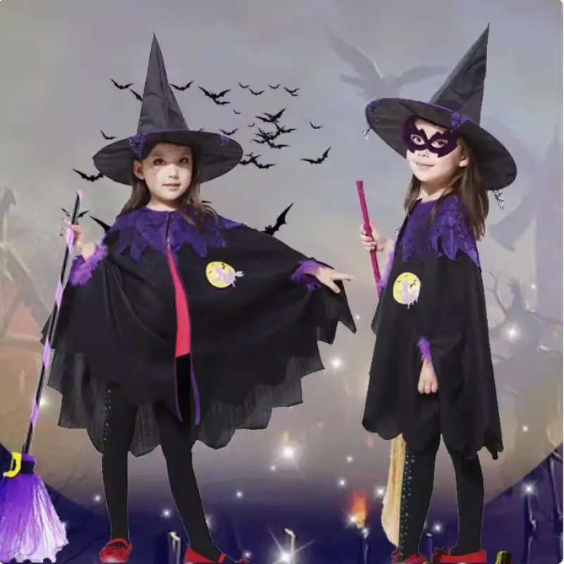 New Girls Halloween Clothes Kids Fancy Cosplay Costume with Wing Headwear Cute Princess Gauze Party Role Play Dress Toys Gifts