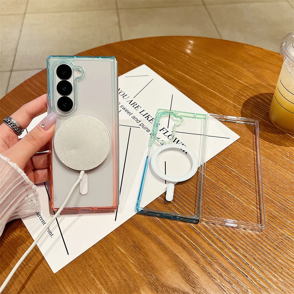 Custodia trasparente sfumata arcobaleno dopamina per Samsung Galaxy Z Fold 7 6 5 4 3 Custodia protettiva per ricarica wireless magnetica antigoccia