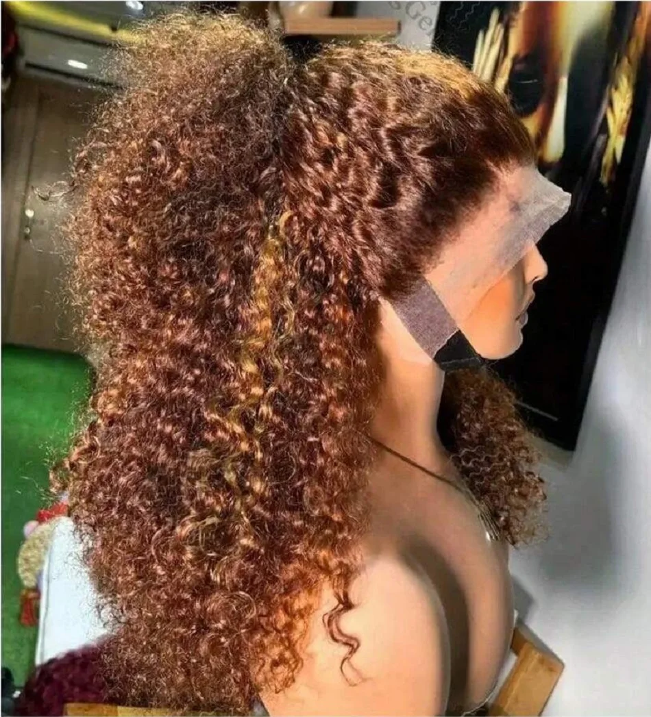 28 32inch 360 Curly Wigs P4/27 Highlight Wig Human Hair Deep Wave Frontal Wig Hd Lace Wigs 360 Full Lace Wig Invisible Drawstring