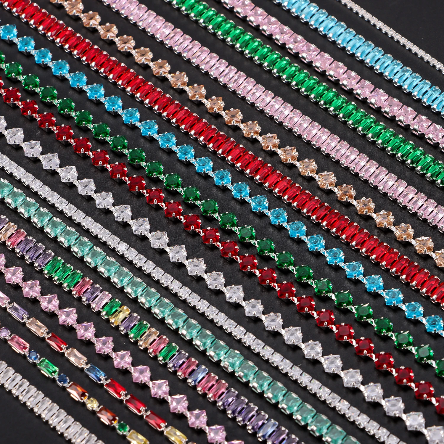 50cm Crystal Rhinestone Chain with Silver Plated Claw Base for DIY Decor, Phone Case Nail Art Craft - Colored Zircon Chain