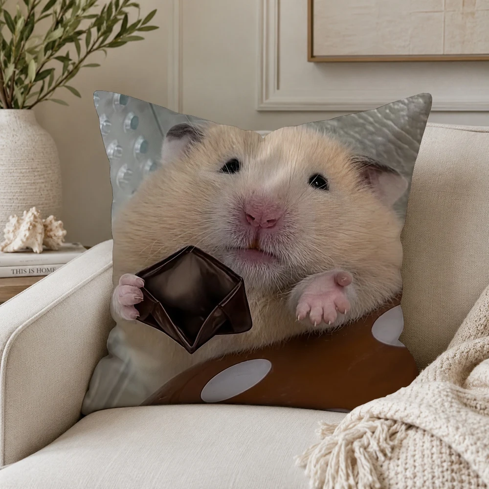 Cute hamster making  peace sign Pillow Case Plush Pillow Cases Home Decoration Pillow Cover for Sofa Bed Chair Living Room