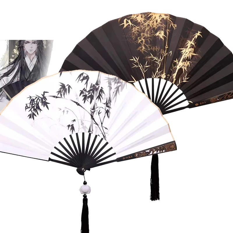 

Складной веер в древнем стиле Ханьфу для косплея по аниме «Система самосохранения злых враг», Шен Цинциу, тканевый, ручной, реквизит для костюма