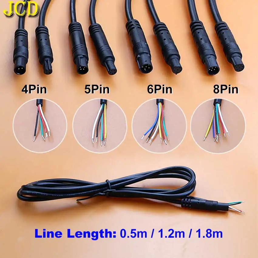 JCD 4Pin 5Pin 6Pin 8Pin Jack Car DVR Reversing Rearview Mirror Camera Extension Cable Male Female Plug DIY Power Line Cord