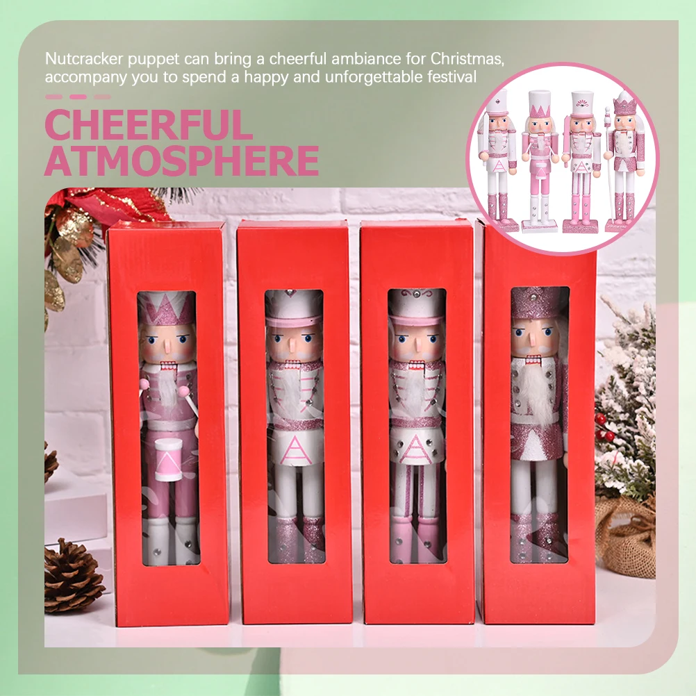 

4pcs Wooden Nutcracker Ornament Christmas Nutcrackers Figures Xmas Decorations Festival Holiday Craft Soldier Style Tabletop