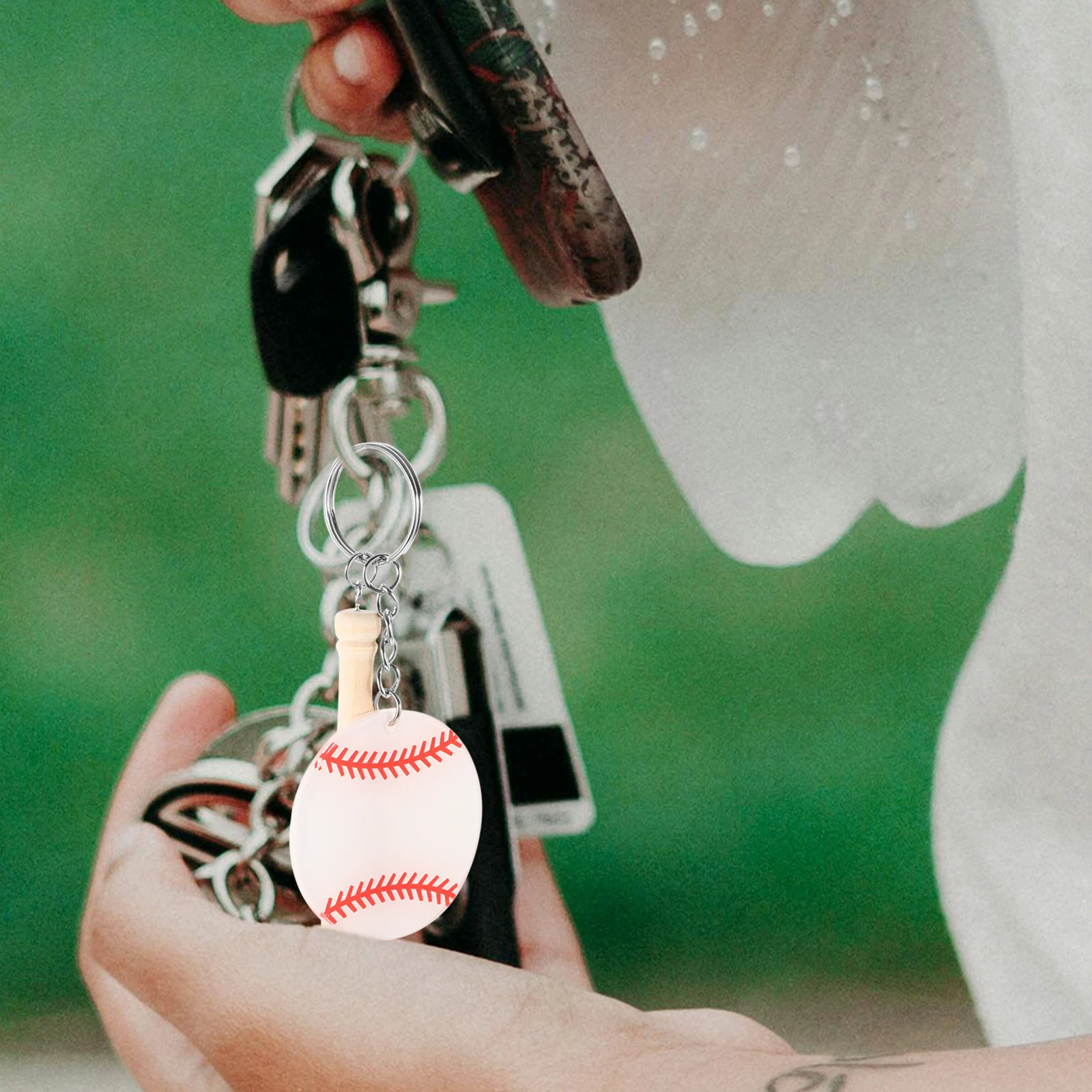 

10pcs Baseball Keychains Acrylic 5CM Double Sided Printing Sports Theme Pendant Rings Women Backpack Softball Keyring