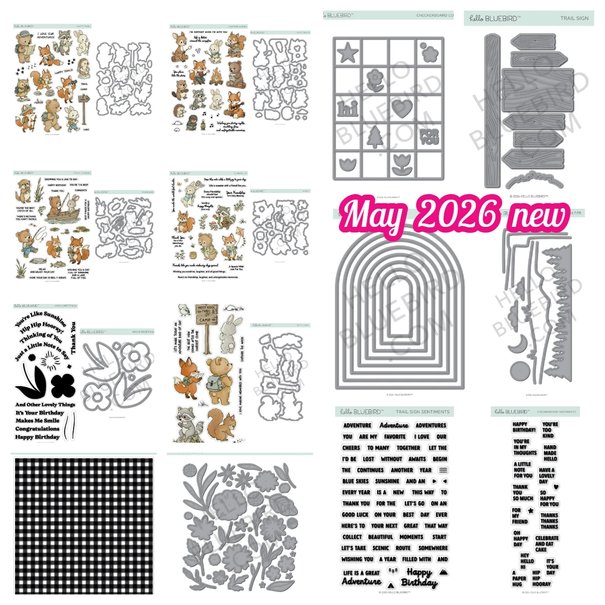 Hello Bluebird Cute Forest Animal Clear Stamps Cutting Dies Set, Bear Fox Pig Stamps for Card Making Journal Scrapbook DIY Craft