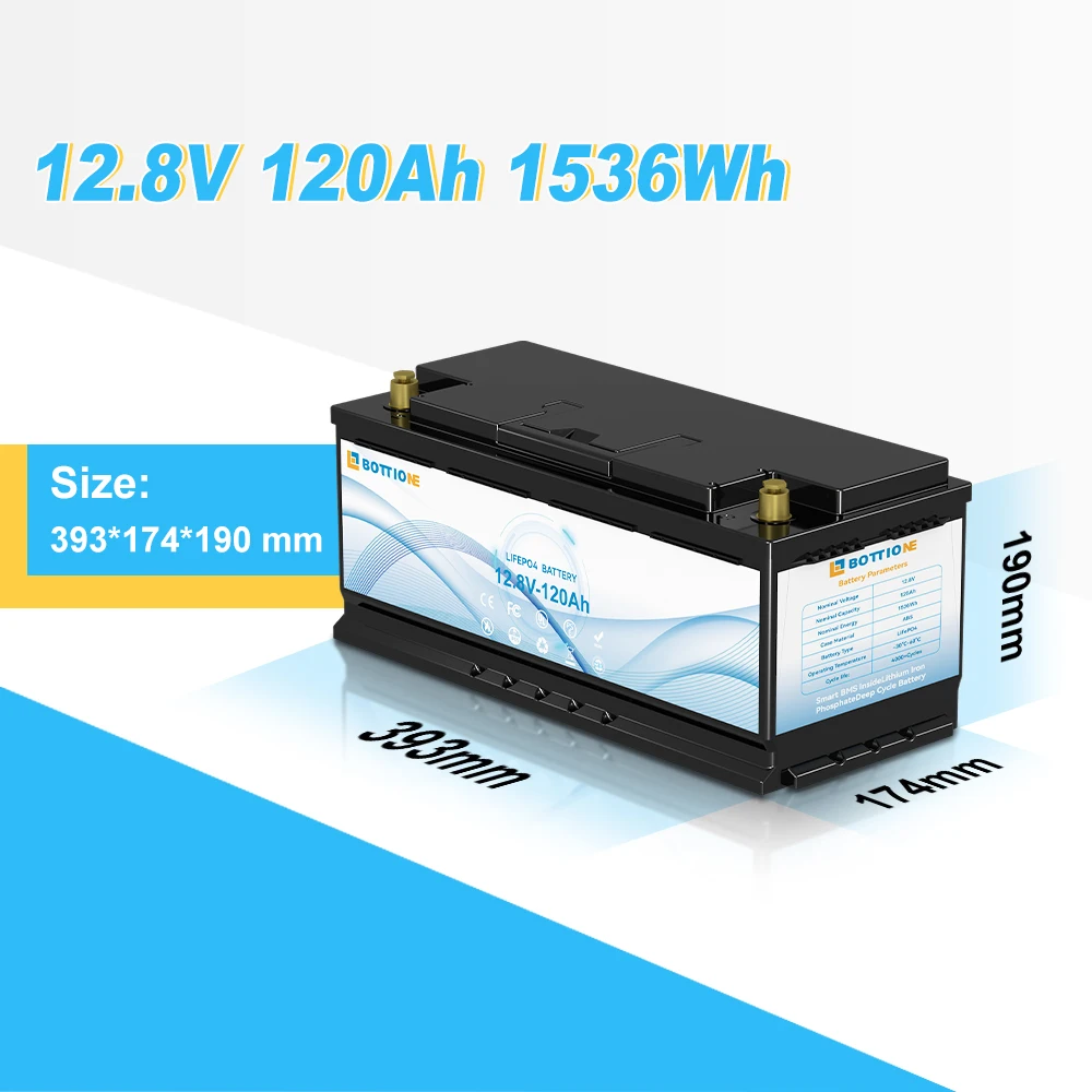 Imagem -03 - Bateria 12v 100ah 120ah 200ah Baterias de Ciclo Profundo de 128 v Bms Embutido para Sistema de Energia Solar ue Estoque Americano Bottione-lifepo4