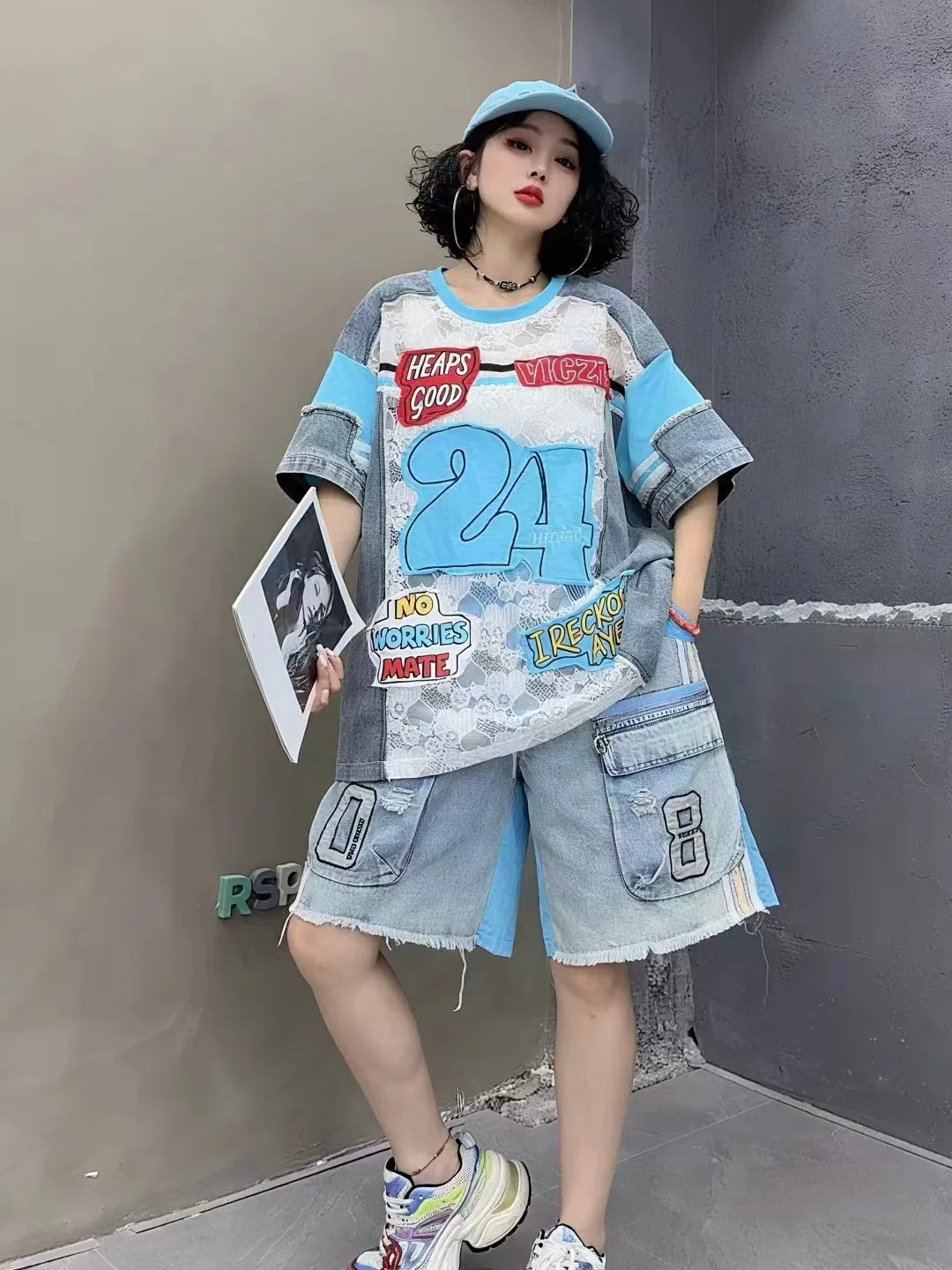 

Casual Loose Women's Short Sleeve Lace Patchwork Embroidery Top Fashionable Summer New Style European Trend Loose Blouse