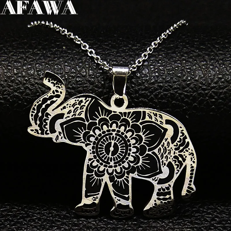 

2024 Fashion Black Silver Color Stainless Steel Chain Necklace for Women Elephant Choker Necklace Jewelry collares mujer N3248S0