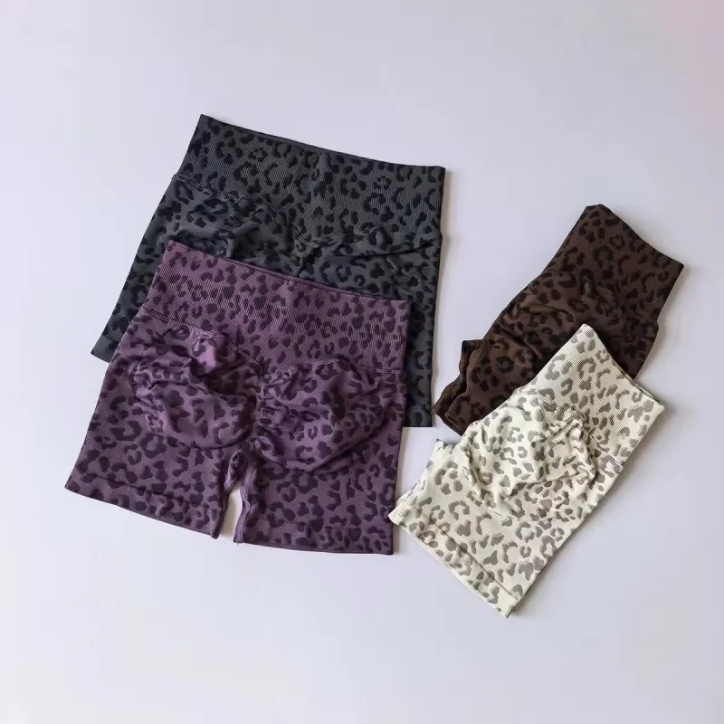 Sexy Yoga-Shorts mit Leopardenmuster, nahtlos, hohe Taille, Po-Lifting-Effekt, Bauchkontrolle, 4-Wege-Stretch, atmungsaktiv, Trainings- und Radhose – Detail 4