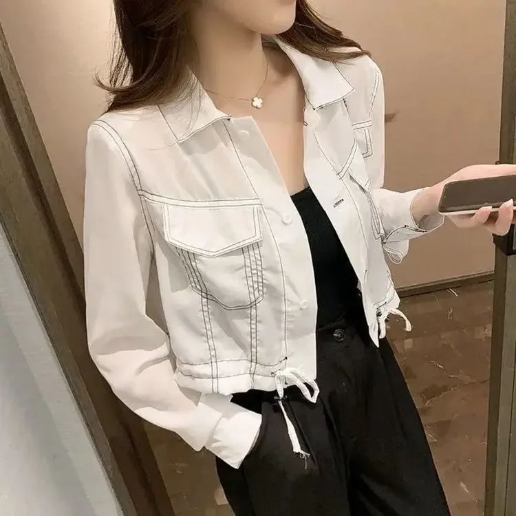 Veste à manches longues pour femmes, polyvalente pour porter à l'extérieur, Machine soignée, taille haute, nouveau Design, chemise courte de Niche